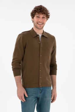 Мужской хаки базовый трикотаж кардиган Неожиданная скидка в корзине