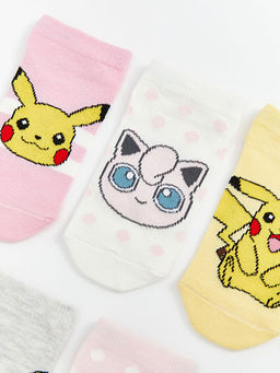 Pikachu Desenli K?z ?ocuk Patik ?orap 5li