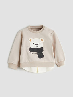 Bask?l? Erkek Bebek Sweatshirt ve Pantolon 2li