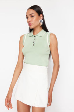 Trendyolmilla Lacivert Polo Yaka Renk Bloklu Triko Bluz TWOSS24BZ00244 фото 13