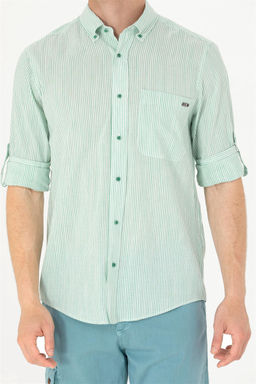U. S. Polo Assn Мужская белая рубашка в зеленую полоску - U.s. polo assn фото 13