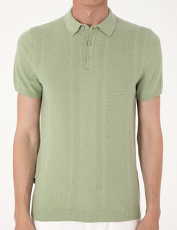 A__k Haki Slim Fit %100 Pamuk Polo Yaka Triko Ti__rt
