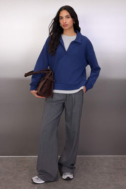 Lacivert Polo Yaka Cift Katl? Orme Sweatshirt TWOAW26SW00127