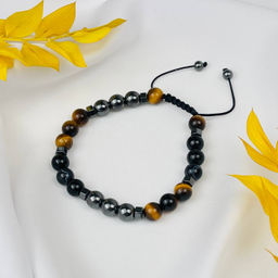 Браслет регулируемый из полосатого Агата,Тигрового глаза и Гематита от 20 см