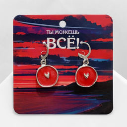 Серьги эмаль Искусство сердце, цвет красный в серебре