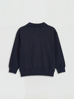 Polo Yaka Bask?l? Erkek ?ocuk Kal?n Sweatshirt