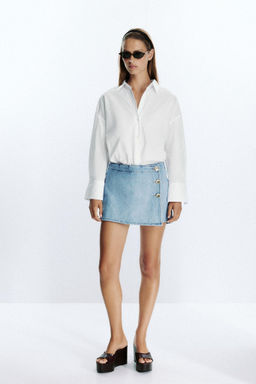 Z1975 DENIM SKORT WITH WRAP-OVER BUTTON DETAIL