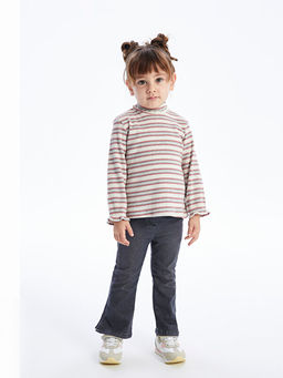 Yar?m Bal?k?? Yaka ?izgili Yumu?ak Dokulu K?z Bebek Ti??rt