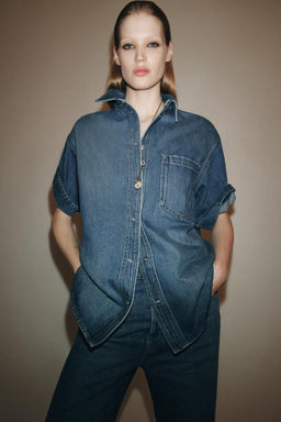 ZW COLLECTION SHORT SLEEVE DENIM SHIRT - Zara фото 7