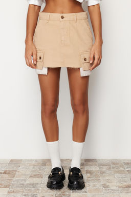 Bej Kargo Cepli Dusuk Bel Mini Denim Etek TWOSS24ET00076 - Trendyolmilla фото 5