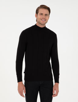 Siyah Slim Fit Yar_m Bal_k__ Yaka Triko Kazak