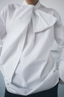 ZW COLLECTION POPLIN SHIRT WITH TIE DETAIL - Zara фото 5