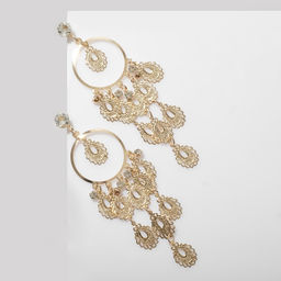 Серьги висячие «Капли» ажурные на кольцах, цвет белый в золоте, 11,5 см