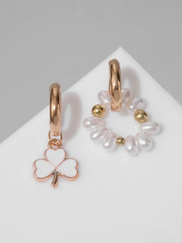 Серьги со съёмным элементом Трансформер клевер-сердце, цвет бело-бежевый в золоте