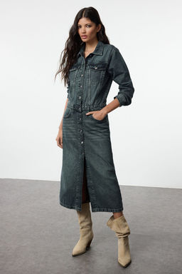 TRENDYOLMILLA Koyu Mavi Midi Denim Gomlek Elbise TWOAW25EL00488  фото 2