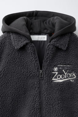 FAUX SHEARLING OVERSHIRT WITH REMOVABLE HOOD AND EMBROIDERED ZOO YORK® X ZARA DETAIL  фото 7
