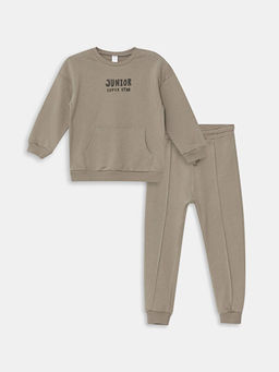 Bisiklet Yaka Uzun Kollu Bask?l? Erkek Bebek Sweatshirt ve E?ofman Alt 2li Tak?m