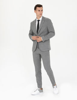 Gri Ekstra Slim Fit _izgili Tak_m Elbise