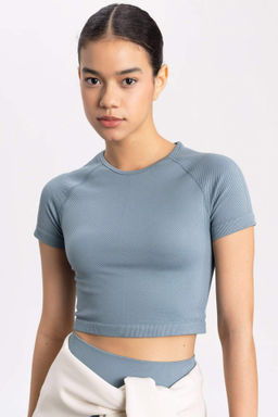 DeFactoFit Crop Bisiklet Yaka Sporcu Seamless K?sa Kollu Tisort  фото 2