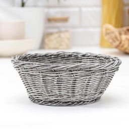 Корзинка для подачи фруктов и хлеба Доляна Лукошко, d=20 см, пластик, плетёная, серая фото 3