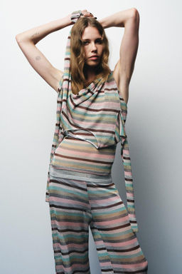 STRIPED METALLIC THREAD TROUSERS - Zara фото 4