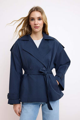 Vizon Yumusak Tuseli Kemerli Oversize Kruvaze Kapama Midi Trenckot TWOSS26TR00007