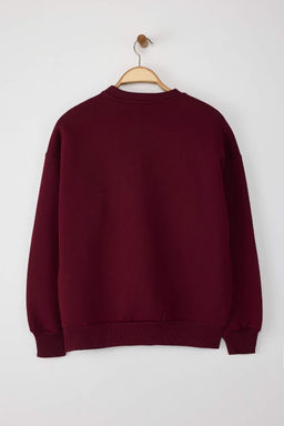 TRENDYOLMILLA Bordo Kal?n Ici Polarl? Oversize/Rahat Kesim Slogan Nak?sl? Orme Sweatshirt TWOAW25SW00030  фото 12