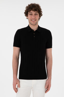 Erkek Slim Fit Polo Yaka Siyah Triko Ti__rt Sepette S_rpriz _ndirim