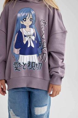 Толстовка оверсайз с капюшоном для девочек - Defacto фото 4