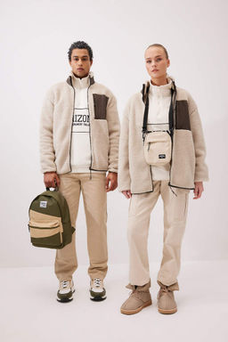 Плюшевое пальто унисекс с воротником-стойкой на молнии - Defacto фото 2