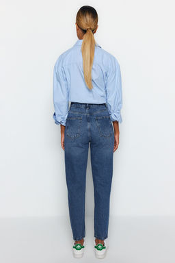 Koyu Mavi Yuksek Bel Mom %100 Pamuk Non-Stretch Jeans TWOAW24JE00076