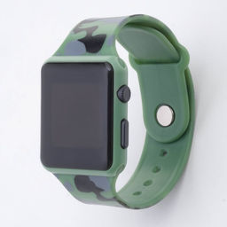 Часы наручные электронные с камуфляжным, силиконовым ремешком, зелёный камуфляж