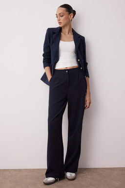 Lacivert Wide Leg/Genis Paca Dokuma Kumas Pantolon TWOAW22PL0139