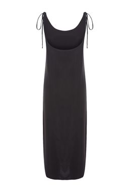 Siyah Duz Kesim Y?rtmacl? Ask?l? Midi Dokuma Elbise TWOSS23EL00413