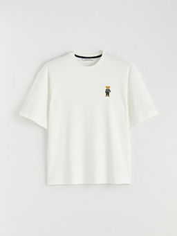 Bisiklet Yaka Ay? Teddy Bask?l? Erkek Ti??rt