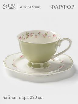 Чайная пара WY Spring flowers, фарфор, 220 мл, зелёная