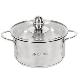 Кастрюля нерж 1,1л со стекл крышкой мет/ручки матов Daniks GS-01311-14CA (342475)