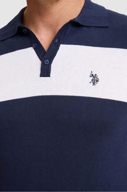 Erkek Lacivert Slim Fit Polo Yaka Triko Ti__rt