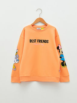 Bisiklet Yaka Minnie ve Arkada?lar? Bask?l? Uzun Kollu K?z ?ocuk Sweatshirt