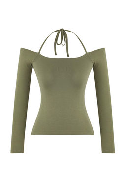 Haki Carmen Yaka Baglama Detayl? Fitted/Vucuda Oturan Orme Bluz TWOAW26BZ00097