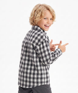 Рубашка для мальчика в клетку 33-82211 серая клетка - Mini maxi фото 2
