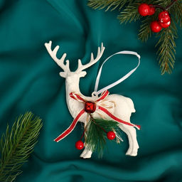 Цена за 2 шт. Ёлочная игрушка Зимнее волшебство. Снежный олень с бубенцом пластик, 1015 см, белый фото 2