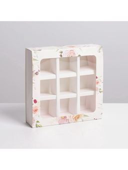 Цена за 5 шт. Коробка для конфет, кондитерская упаковка, 9 ячеек, «С 8 Марта» 14.5×14.5×3.5 см