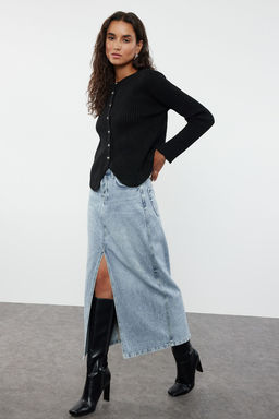 TRENDYOLMILLA Siyah Bisiklet Yaka Ceket Gorunumlu Triko H?rka TWOAW25HI00172  фото 2