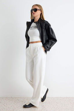 Beyaz Wide Leg/Geni_ Pa_a Dokuma Pantolon TWOAW22PL0139 - Trendyolmilla фото 2
