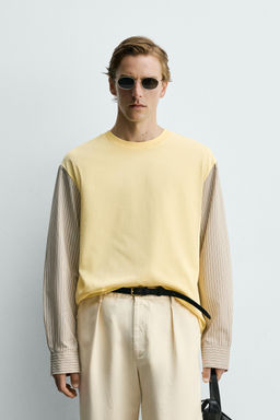 CAMISETA RELAXED FIT MANGAS CONTRASTE / Amarillo claro