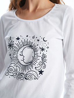 Bisiklet Yaka Bask?l? Kad?n Pijama Tak?m?