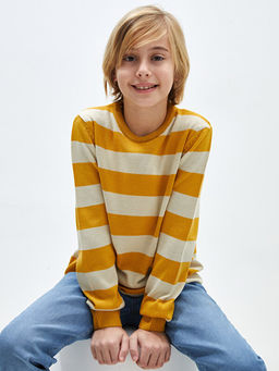 Bisiklet Yaka ?izgili Uzun Kollu Erkek ?ocuk Triko Kazak