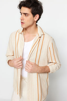 TRENDYOL MAN Premium Regular Fit Siyah Cizgili Keten Dokulu Gomlek TMNSS23GO00056 - Trendyolmilla фото 3