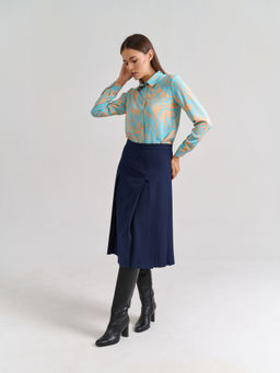 Расклешенная юбка со складками из костюмной ткани с добавлением шерсти